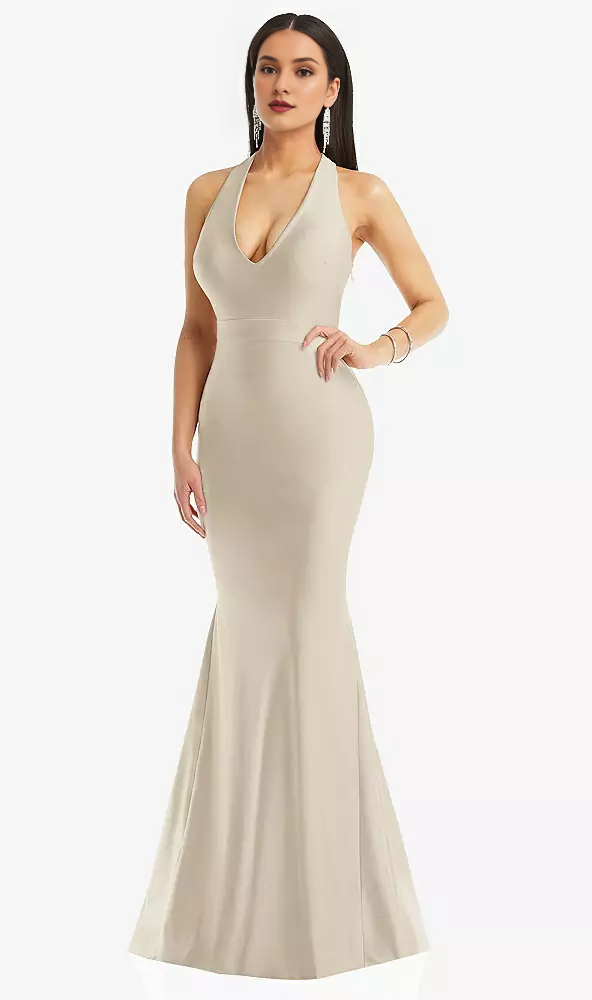 Deep V-neck hollowed out low back  satin mermaid prom dress