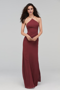Vestido de noche Jimiss con hombros descubiertos, tirantes finos, sin mangas, espalda plisada y largo hasta el suelo