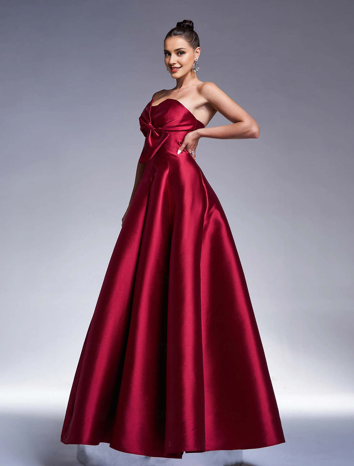 Burgundy Satin A-Line Floor-Length Evening Dress