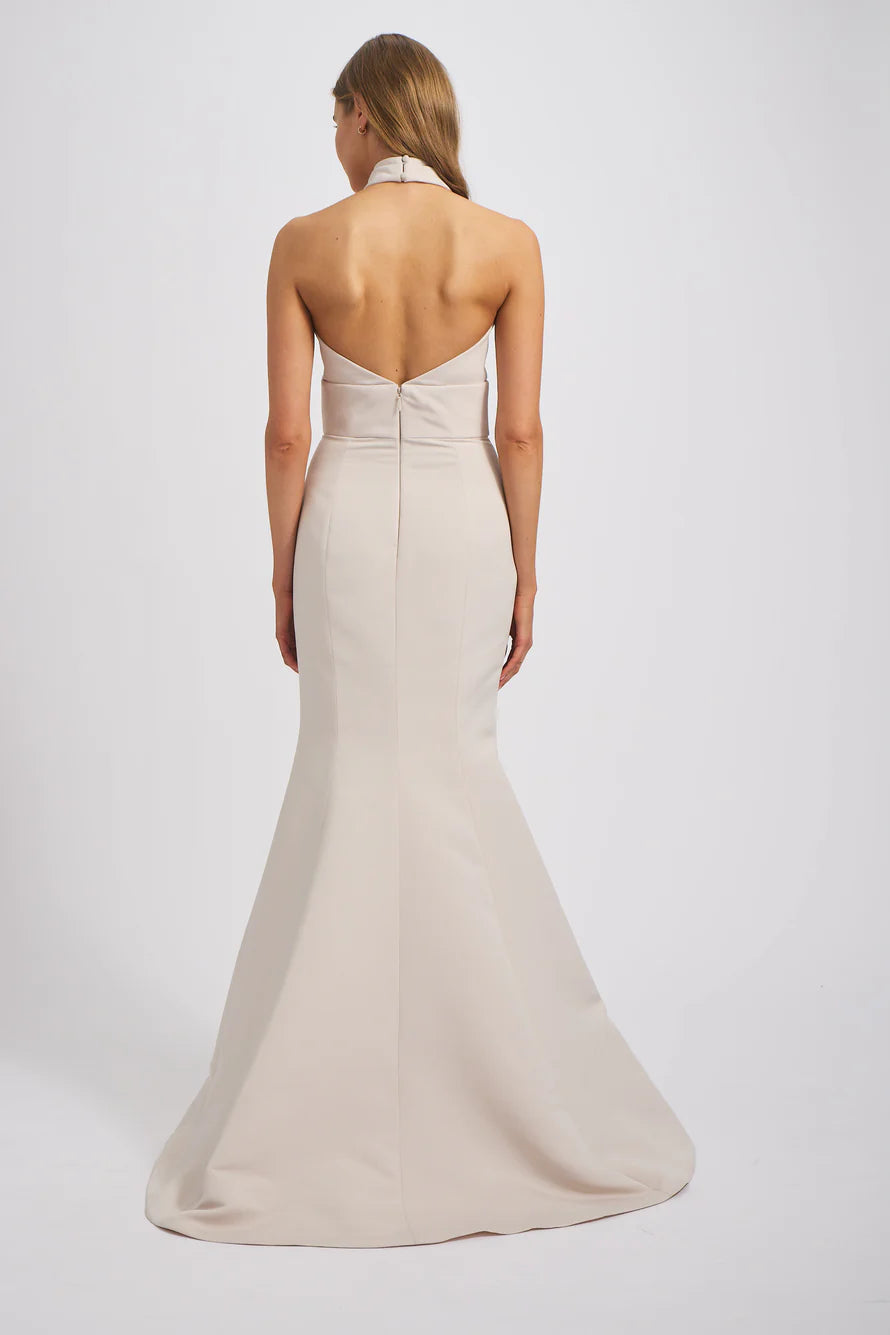 Vestido de fiesta Jimiss con escote halter, hombros descubiertos, sin mangas, espalda descubierta y largo hasta el suelo