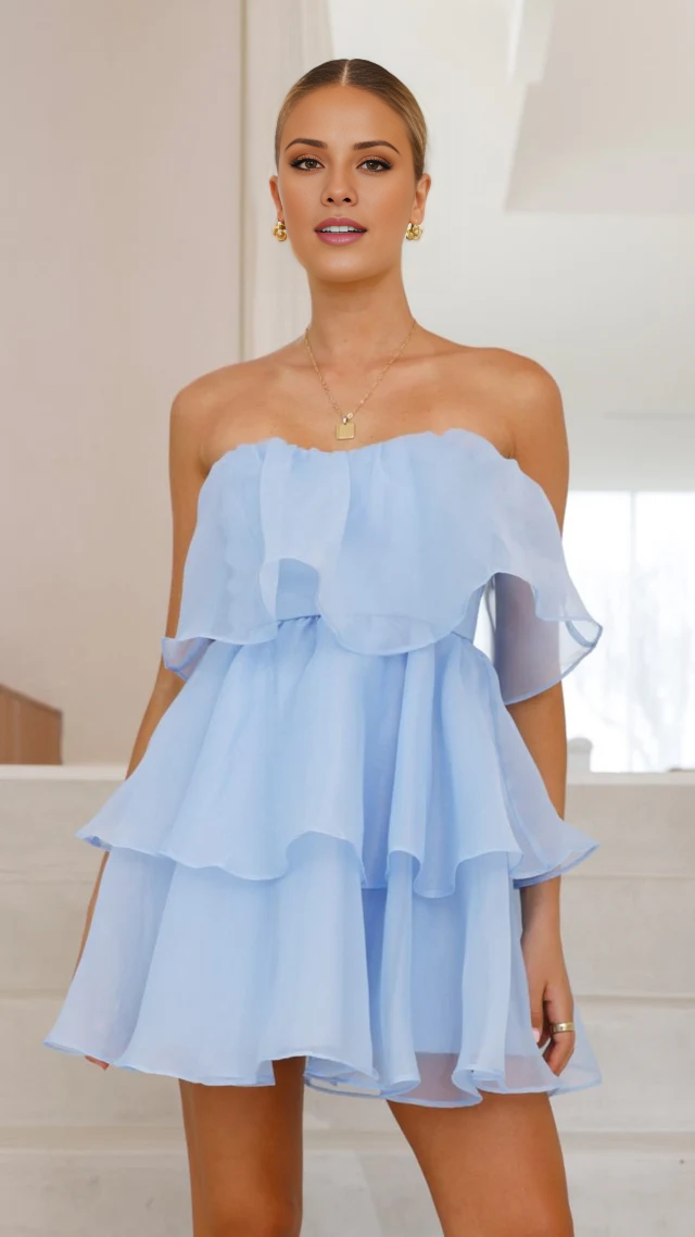 Vestido de fiesta corto sin mangas, sin tirantes y con hombros descubiertos de Jimiss