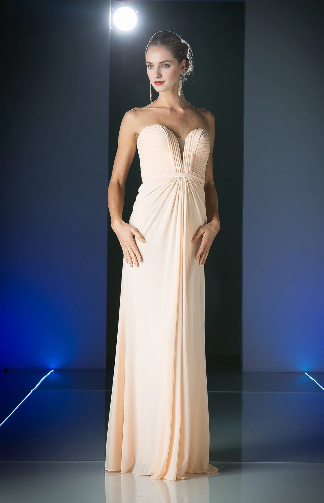 Red Chiffon A-Line Floor-Length Evening Dress with Sweetheart Neckline and Pleated Bodice + Draped Waist