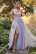 Vestido largo transparente con escote en V, falda con abertura en forma de A y calcomanía floral 3D
