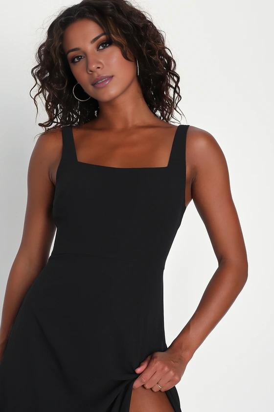 Vestido de noche Jimiss con escote cuadrado, hombros descubiertos, sin mangas, espalda descubierta, abertura lateral y largo hasta el suelo