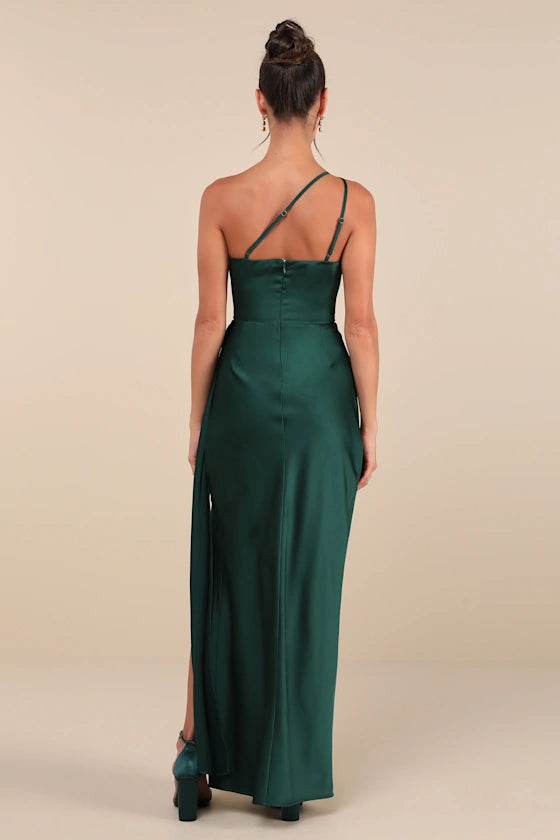 Vestido de fiesta Jimiss con escote asimétrico, sin mangas, espalda descubierta, abertura lateral y largo hasta el suelo