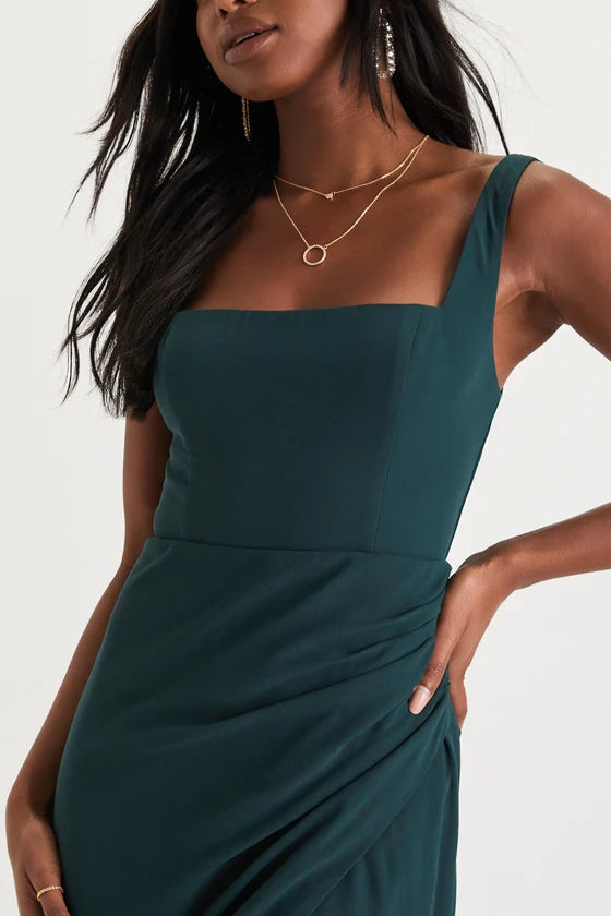 Vestido de noche Jimiss con escote cuadrado, hombros descubiertos, sin mangas, espalda descubierta, abertura lateral y largo hasta el suelo