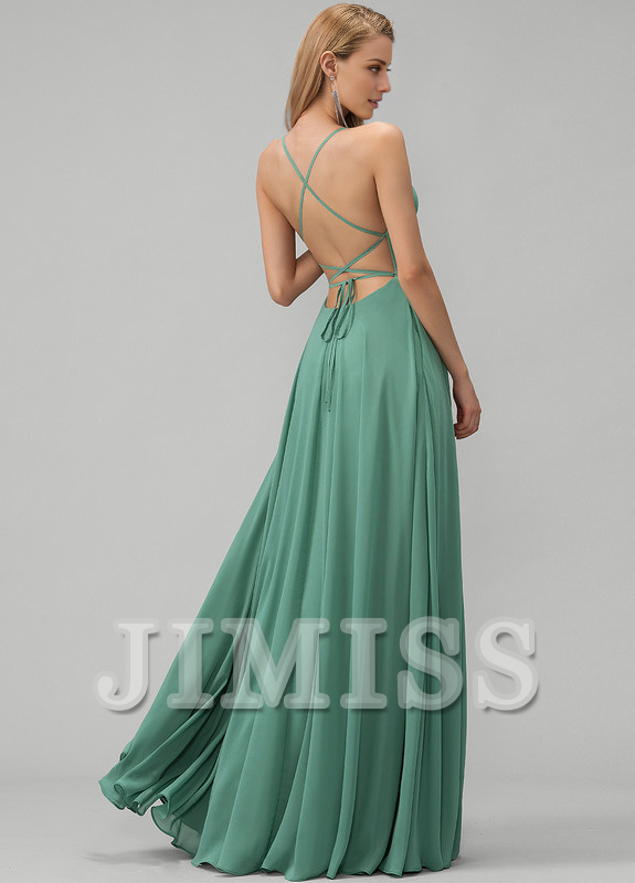 Abito da damigella d'onore in chiffon a trapezio, lungo fino al pavimento