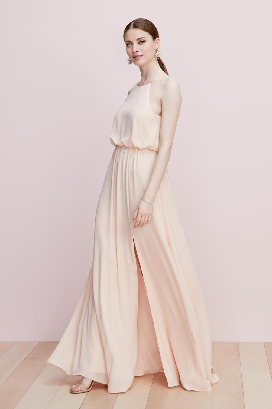 Vestido de noche Jimiss con cuello redondo, sin mangas, abertura lateral y largo hasta el suelo