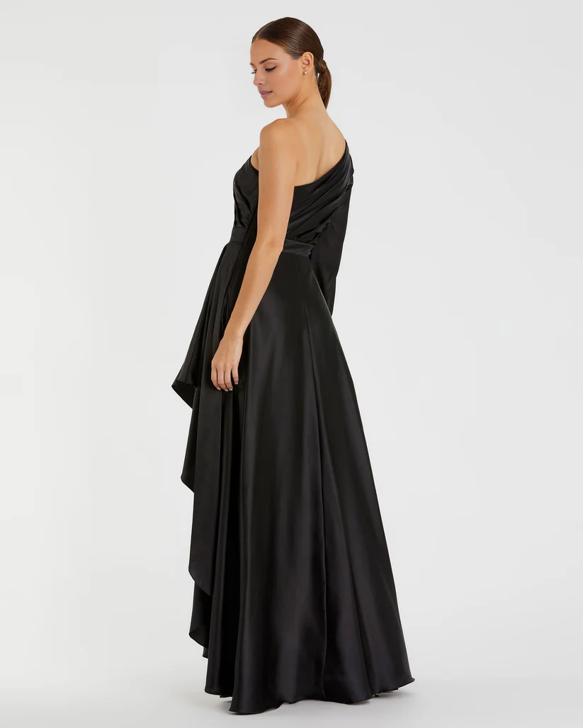 One shoulder neckline asymmetrical floor length evening dress