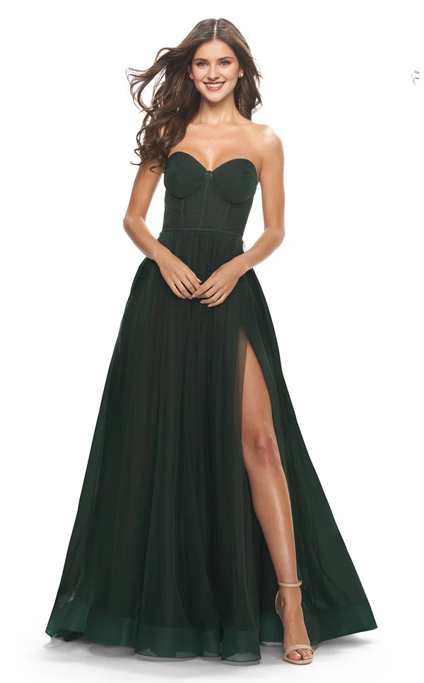 Black Chiffon A-Line Floor-Length Evening Dress with Sweetheart Neckline & High Slit