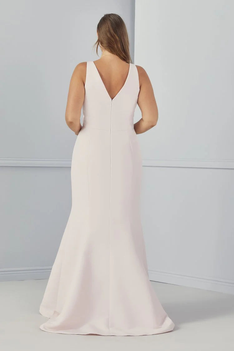 Vestido de fiesta Jimiss con cuello en V, hombros descubiertos, sin mangas, espalda descubierta y largo hasta el suelo