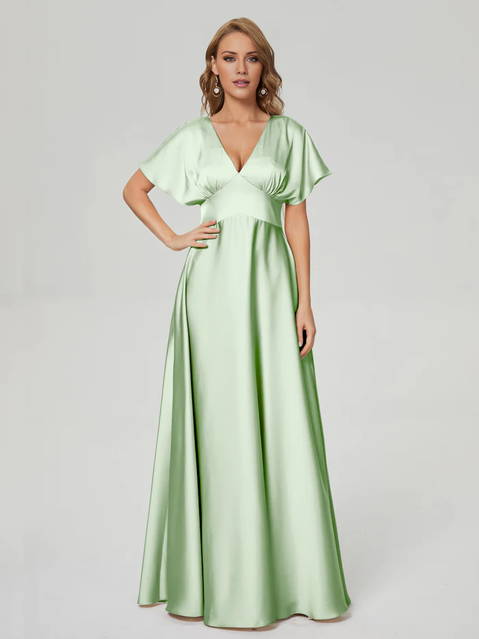 Vestido de fiesta Jimiss con escote en V, manga corta y largo hasta el suelo