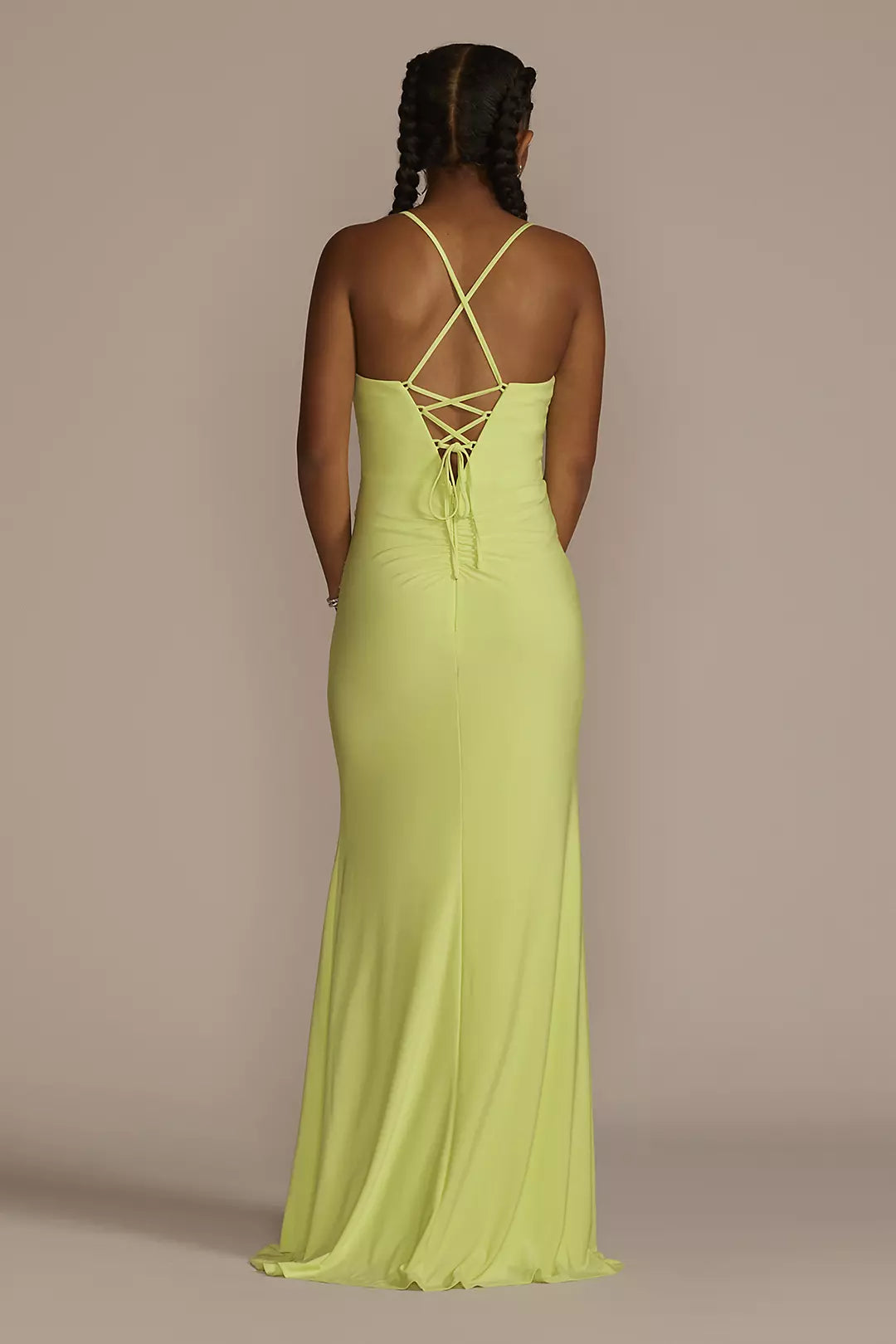 Vestido de fiesta Jimiss con escote en V, hombros descubiertos, sin mangas, tirantes finos, espalda descubierta y largo hasta el suelo