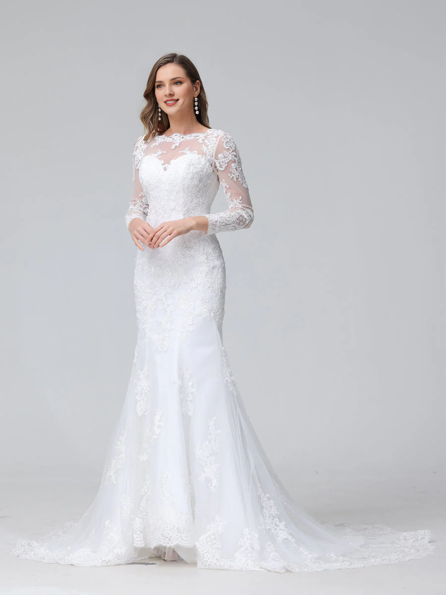 White Lace Mermaid Floor-Length Evening Gown