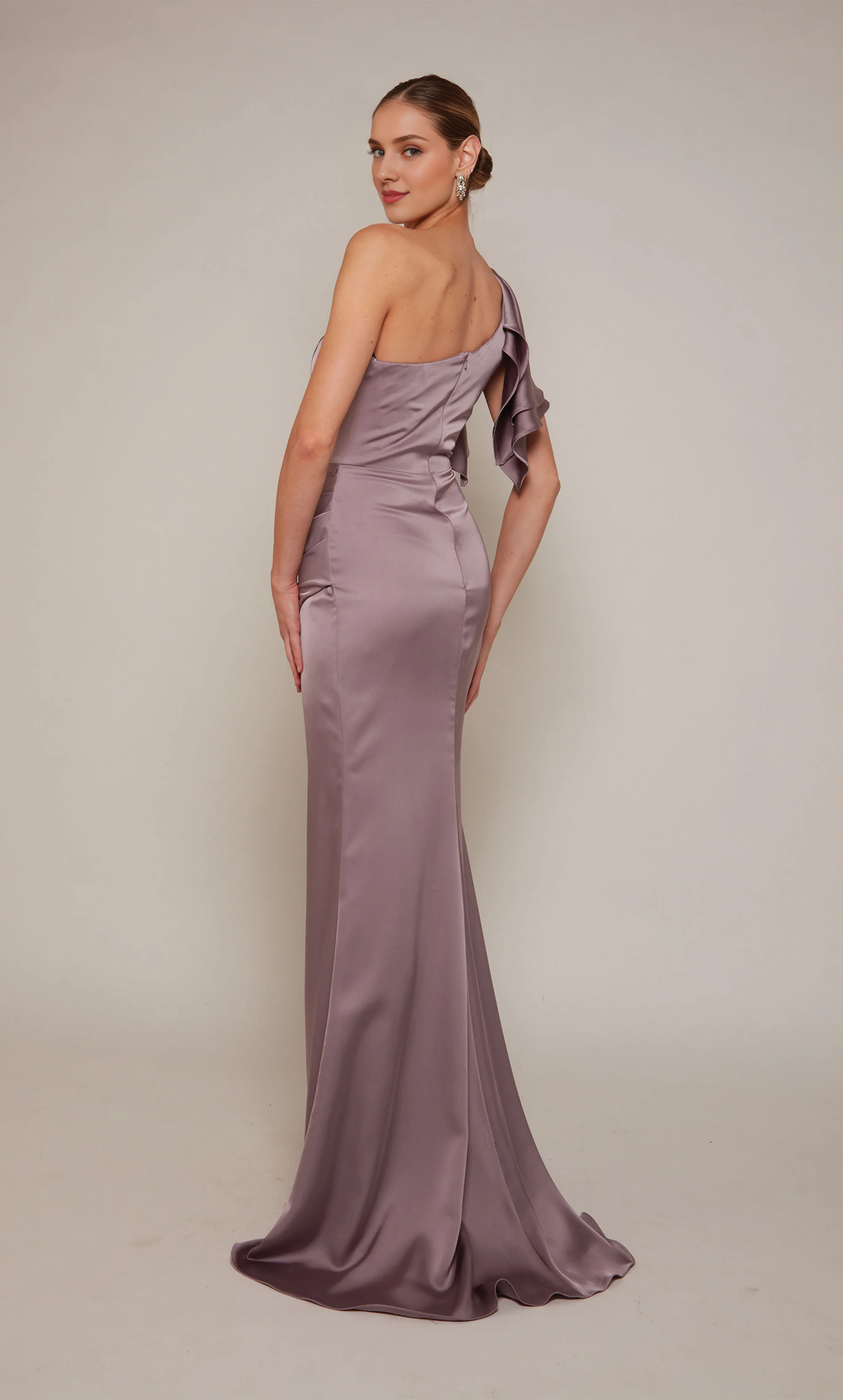 Mauve Satin One Shoulder Floor-Length Sheath/column Gown
