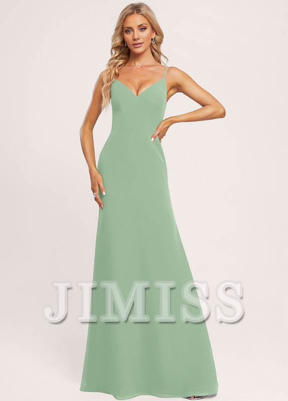 A-line V-neck and ground chiffon bridesmaid dress
