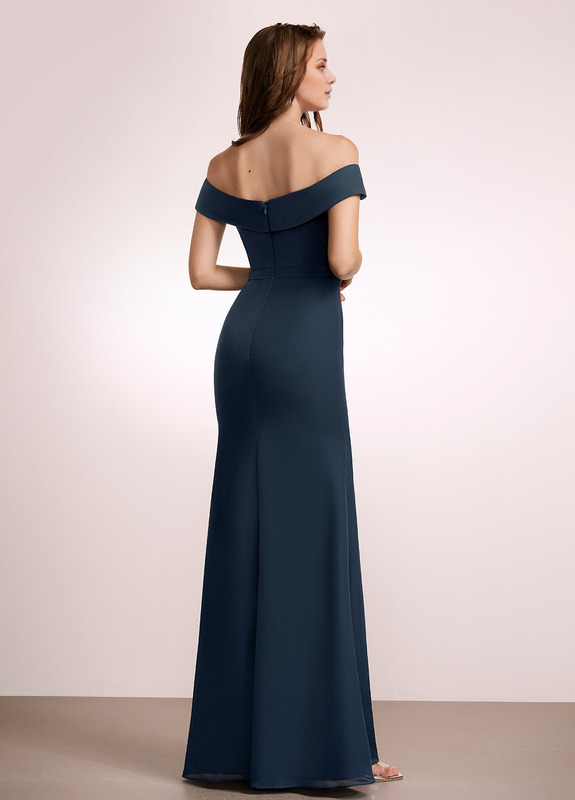 Vestido de dama de honor de gasa con volantes, corte A y largo hasta el suelo