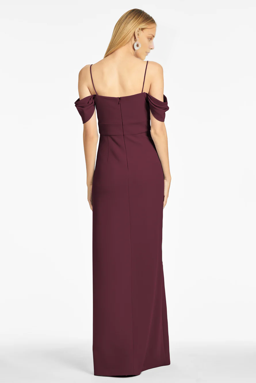 Vestido de fiesta Jimiss con escote en V, hombros descubiertos, sin mangas, tirantes finos, espalda descubierta, abertura lateral y largo hasta el suelo