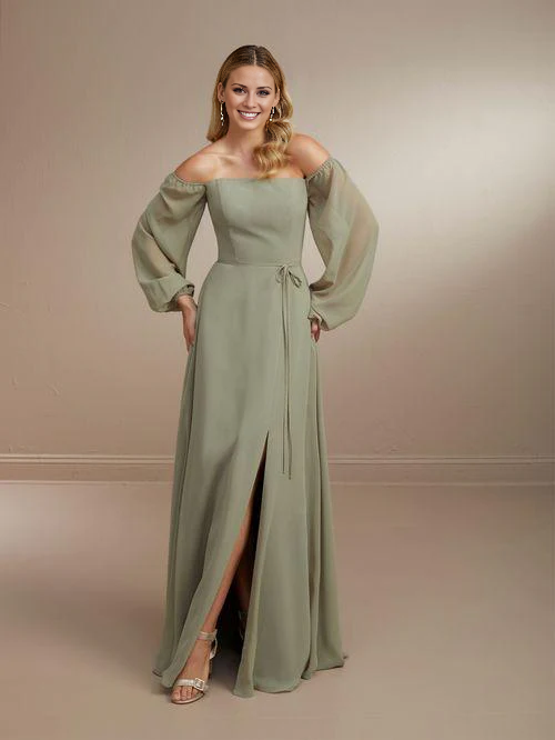 Jimiss off shoulder collar long sleeved backless side slit and floor length evening dress