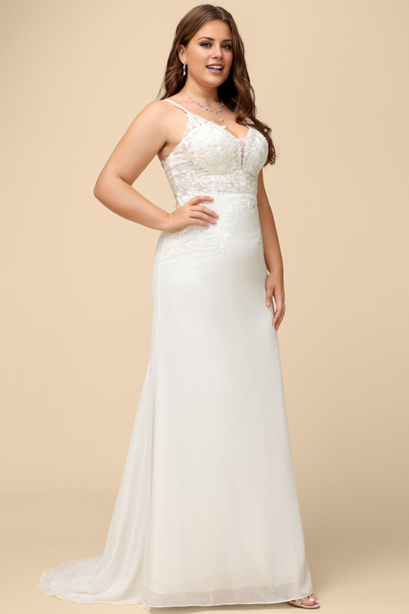 Ivory Lace A-Line Floor-Length Bridesmaid Dress with V-Neck