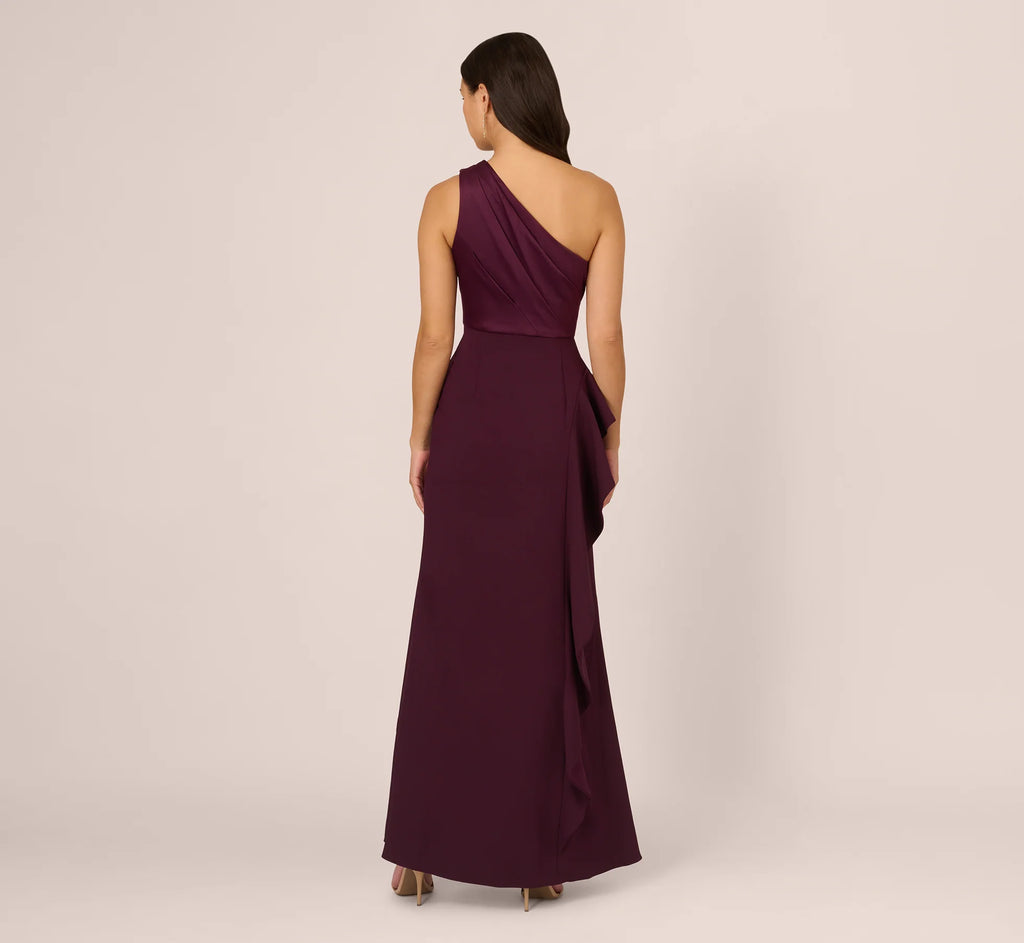 Vestido de fiesta largo de satén crepé con un solo hombro de Jimiss