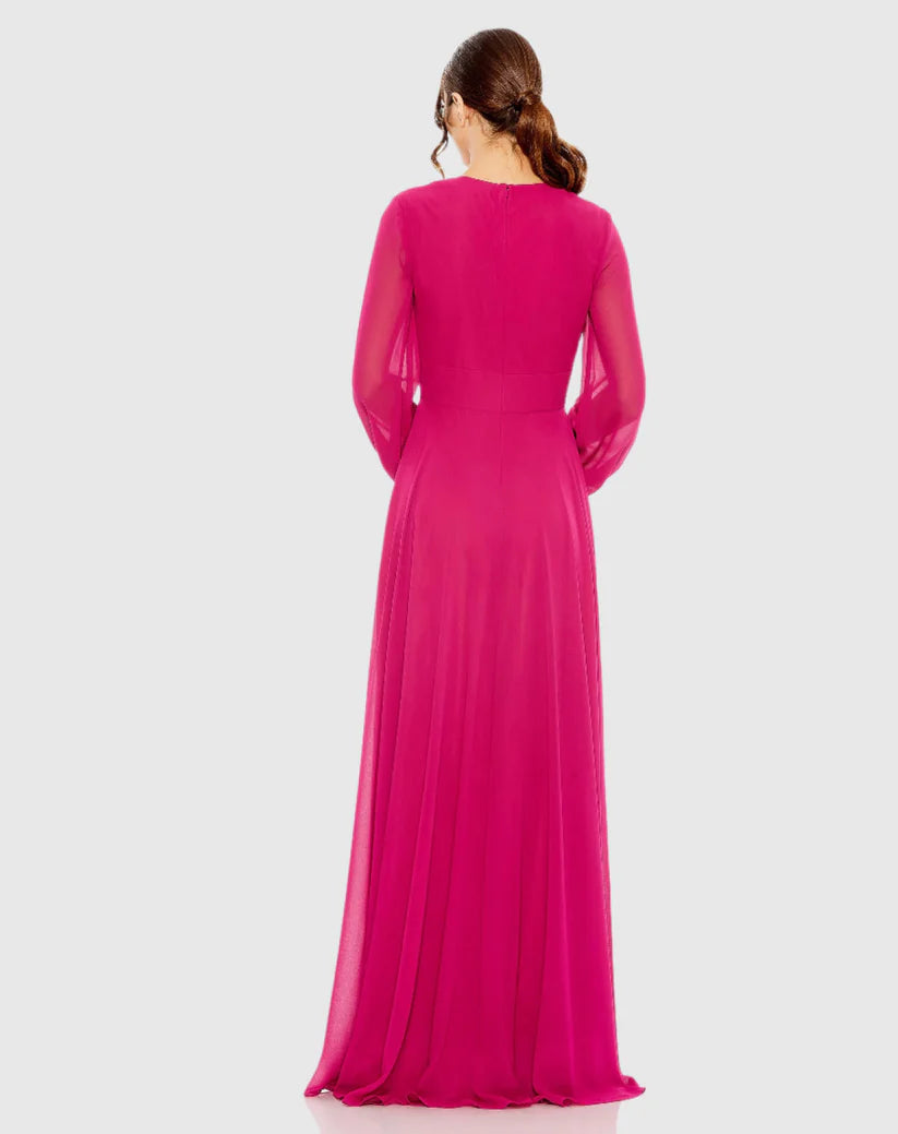 Pink Chiffon A-Line Plunging V-Neck Floor-Length Dress