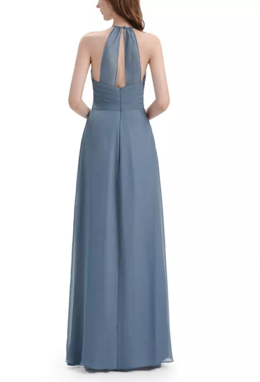 Encantadores vestidos de dama de honor con escote en V, hombros descubiertos, sin mangas y hasta el suelo