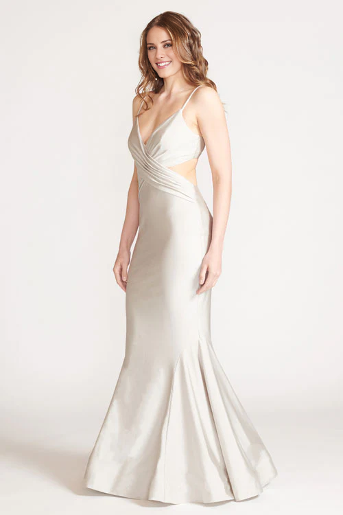 Vestido de fiesta Jimiss con escote en V, corte sirena, hombros descubiertos, sin mangas, tirantes finos, espalda descubierta y largo hasta el suelo