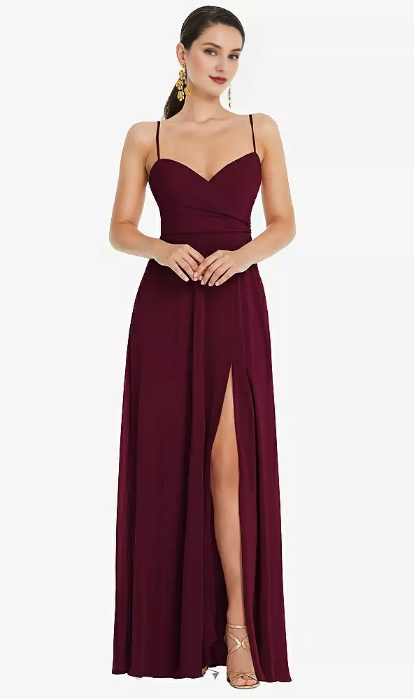 Blushing Pink Chiffon A-Line Sweetheart Floor-Length Bridesmaid Dress with High Slit & Wrapped Bodice