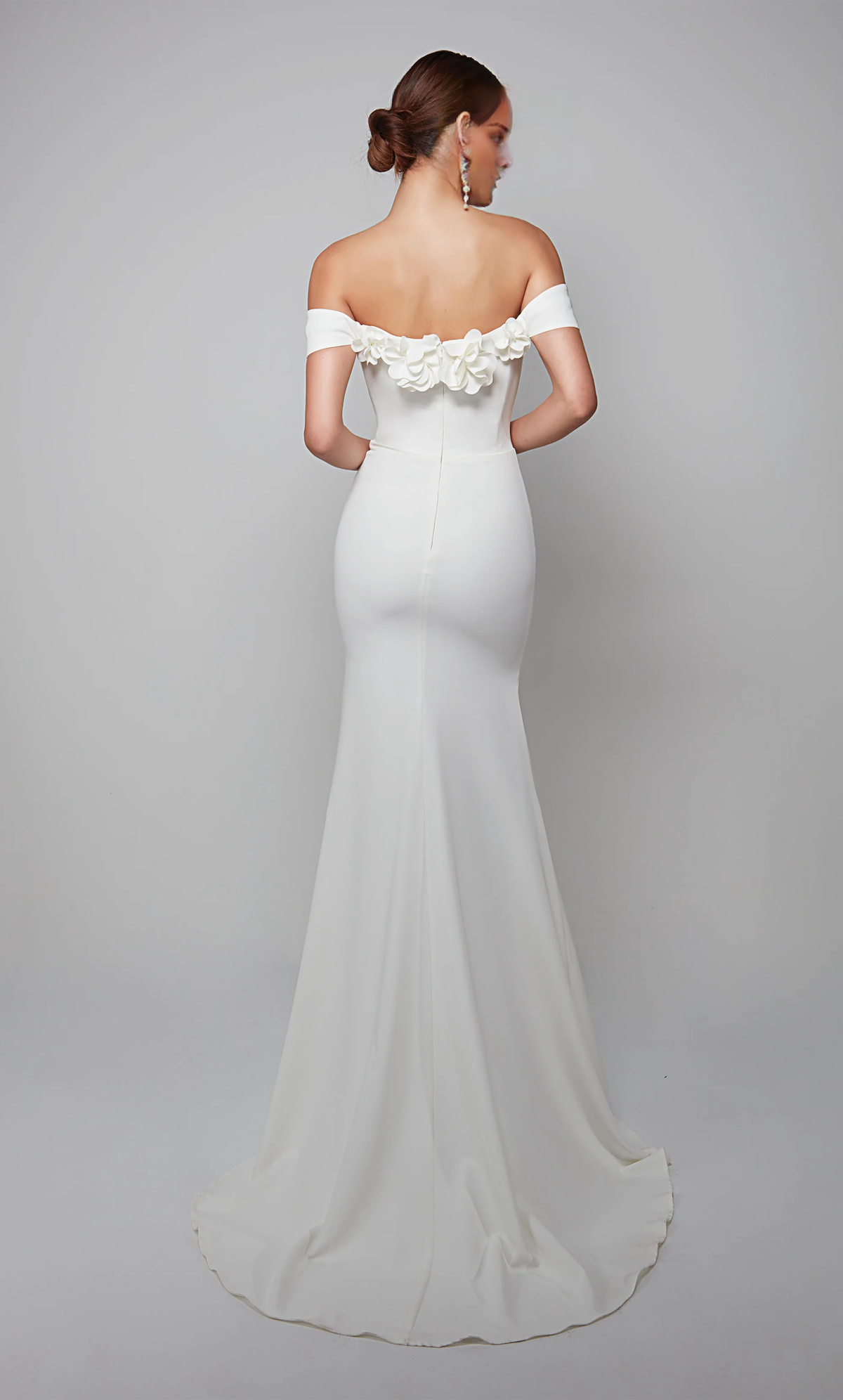 Ivory Satin Mermaid Off-the-Shoulder Floor-Length Evening Dress with 3D Floral Appliques