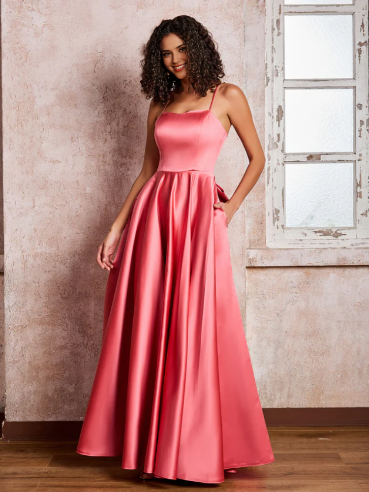 Coral Satin A-Line Floor-Length Sweetheart Bridesmaid Dress