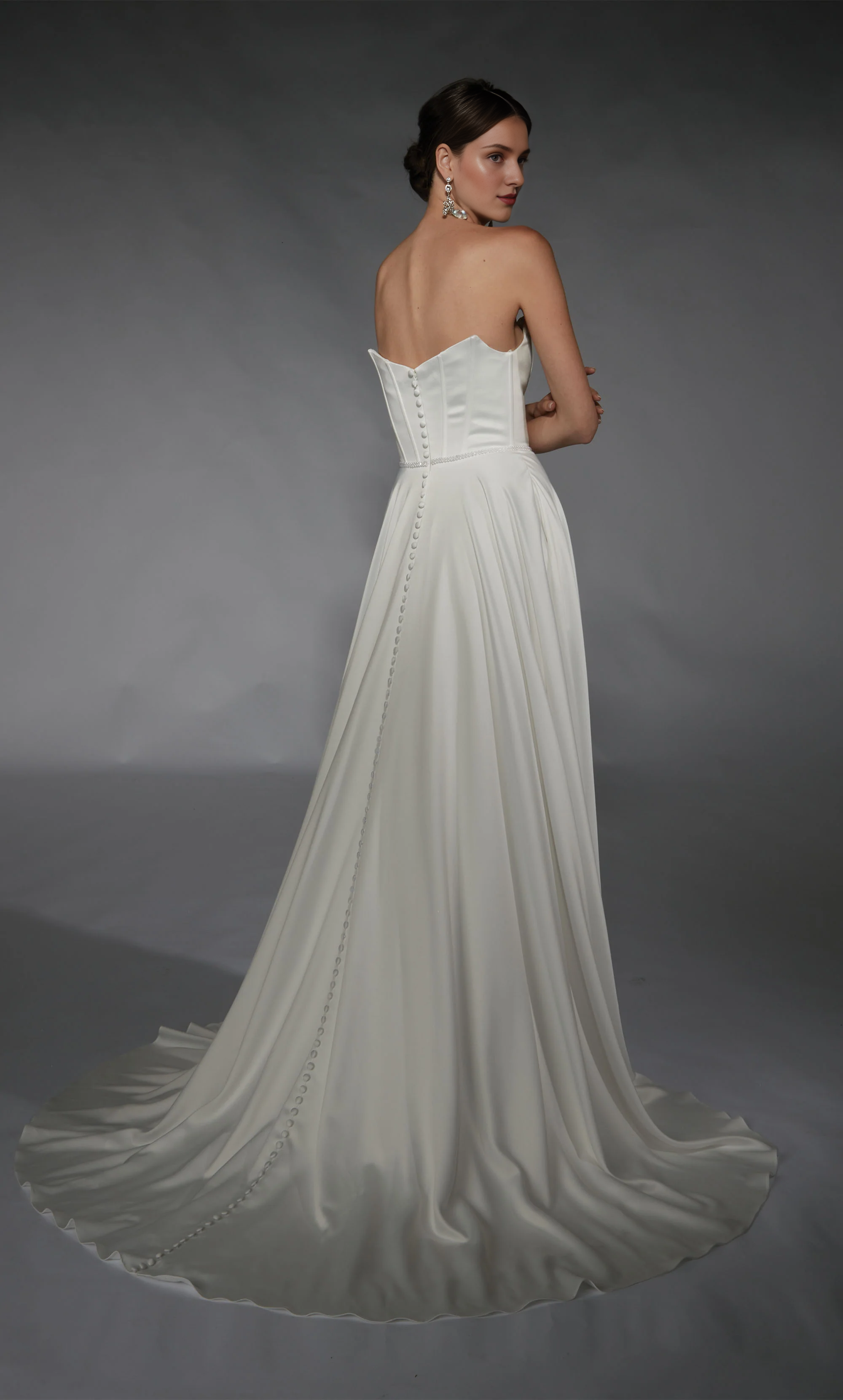 Perfect satin strapless A-line backless tight corset wedding dresses