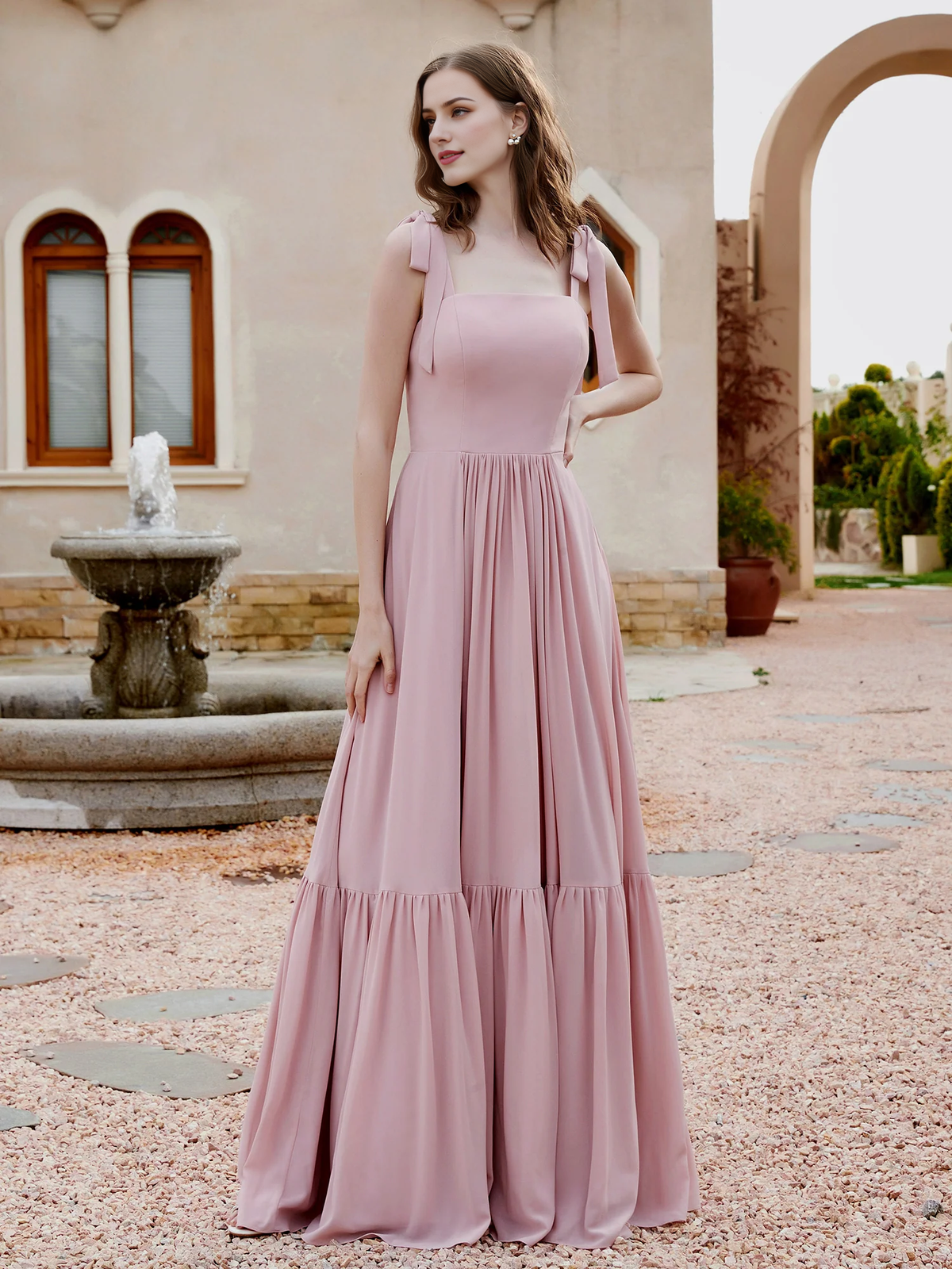 Dusty Blue Chiffon A-Line Floor-Length Bridesmaid Dress