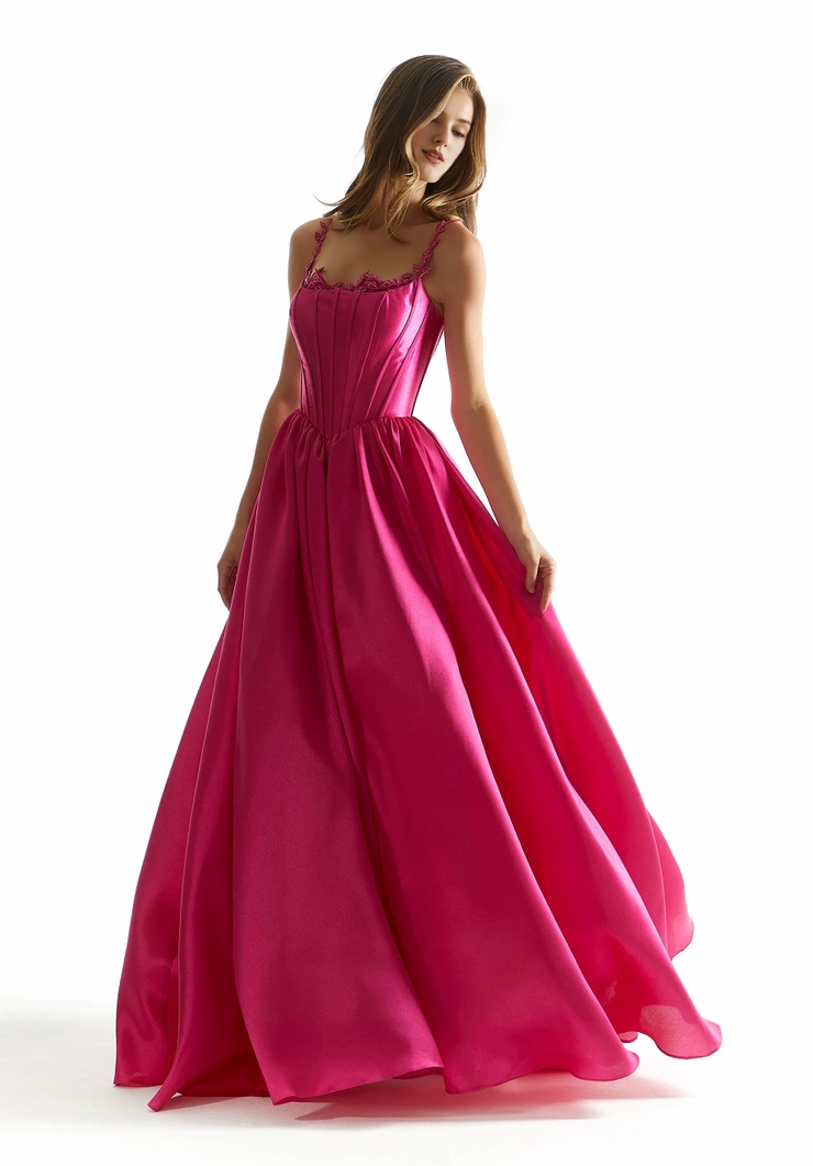 Pink Satin A-Line Floor-Length Sweetheart Evening Dress with Boned Bodice