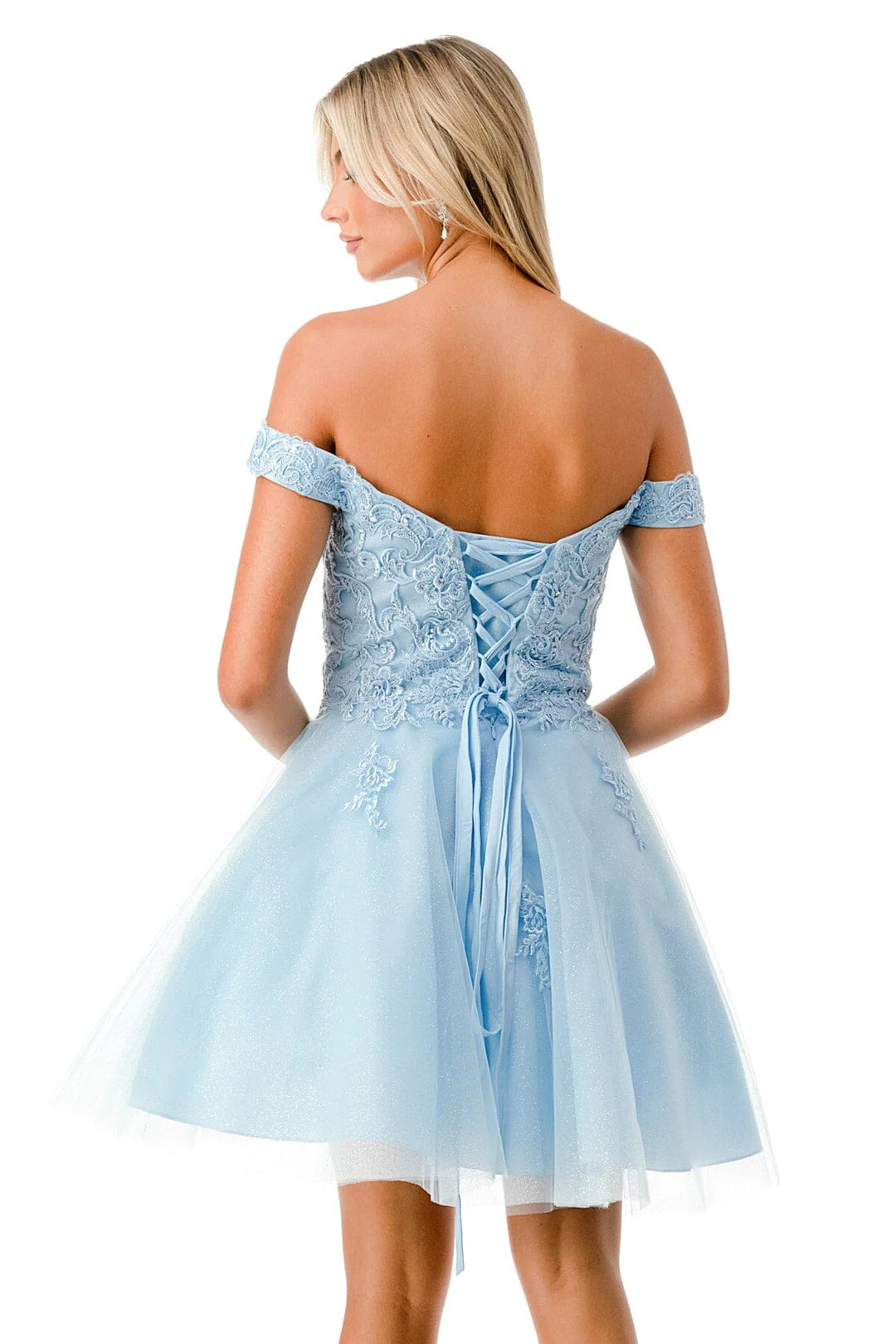 Embroidered applique short off shoulder dress