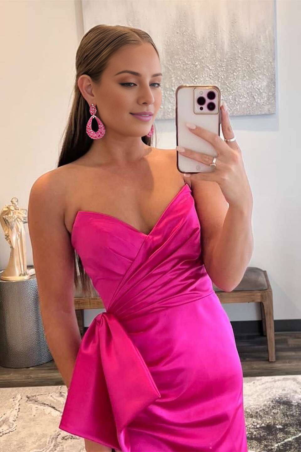 Vestido largo estilo sirena con abertura y escote en V en morado y rojo plisado de Jimiss