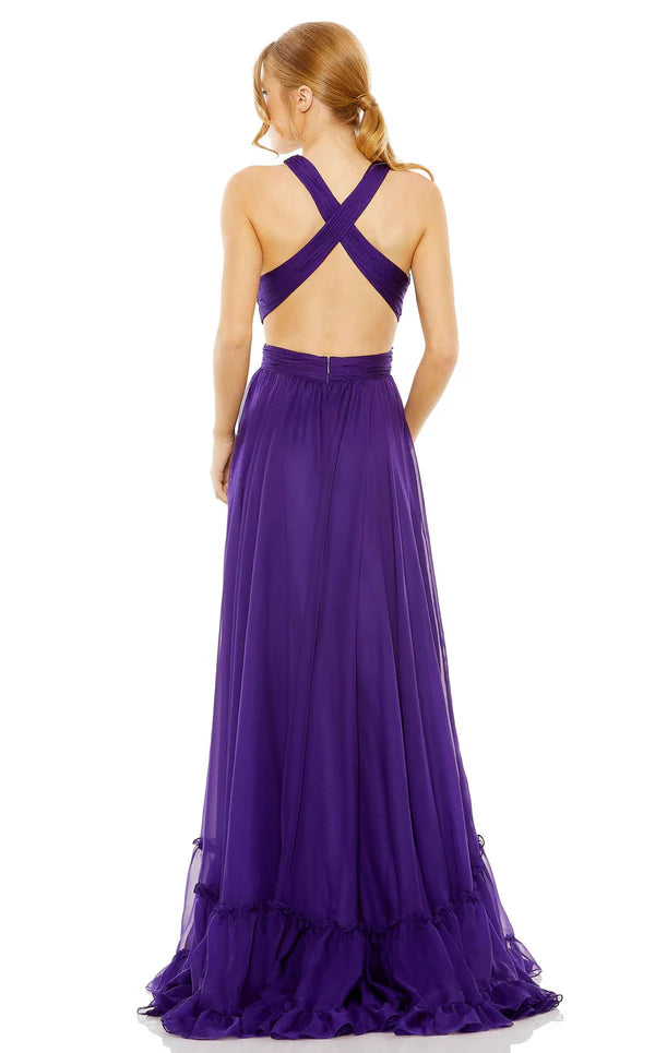 Purple Chiffon A-Line Halter Backless Floor-Length Bridesmaid Dress