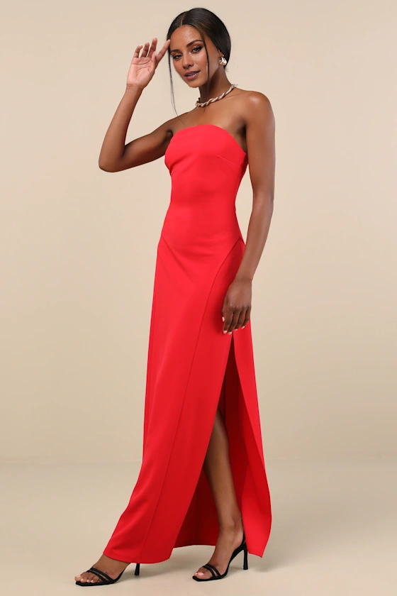 Vestido de fiesta Jimiss con hombros descubiertos, cuello, sin mangas, sin tirantes, espalda descubierta, abertura lateral y largo hasta el suelo