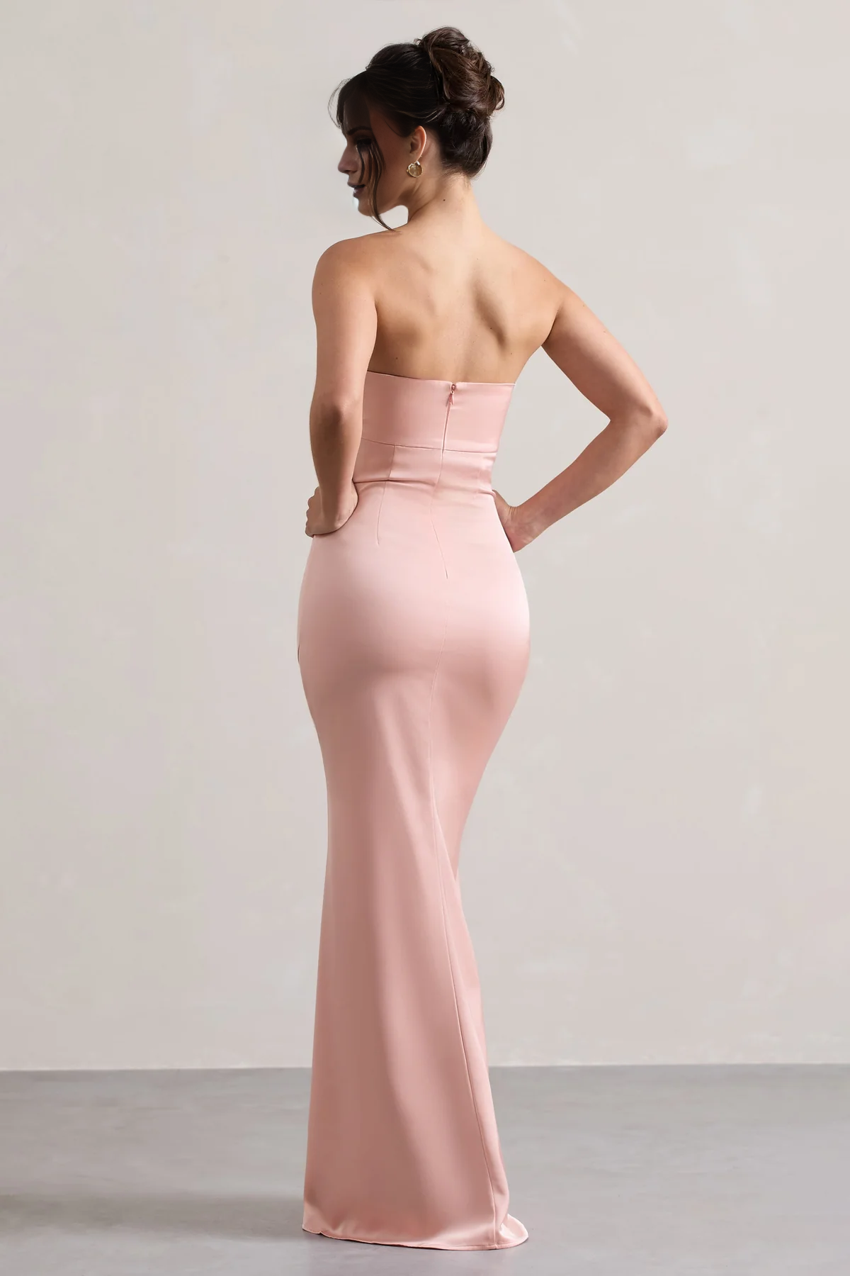 Blushing Pink Pleated Bodice Satin Sheath/column Floor-Length Evening Dress