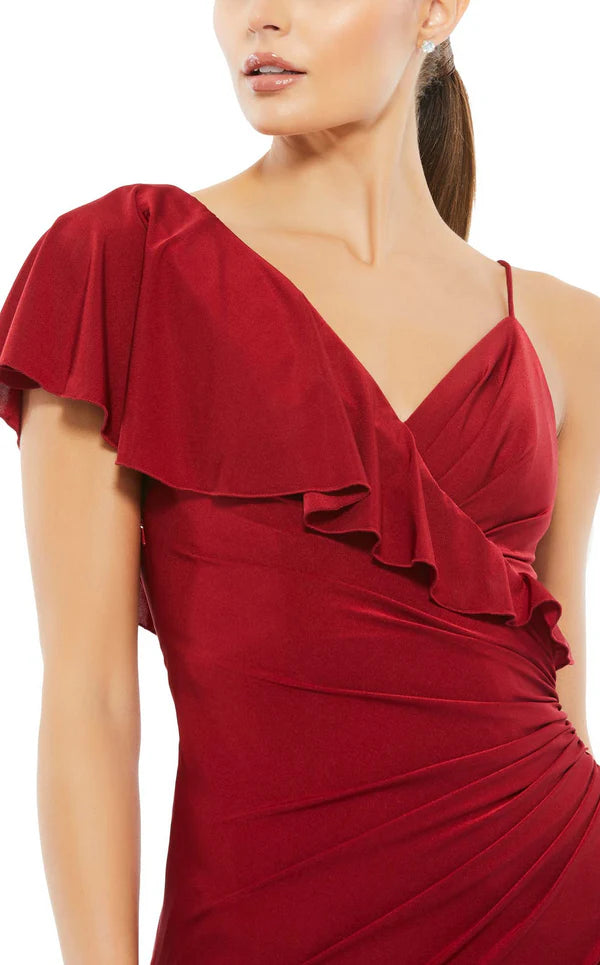 Vestido de fiesta asimétrico con escote en V, espalda descubierta y largo hasta el suelo