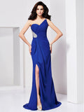 Royal Blue Chiffon One Shoulder A-Line Floor-Length Evening Dress