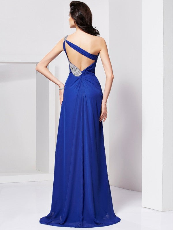 Royal Blue Chiffon One Shoulder A-Line Floor-Length Evening Dress