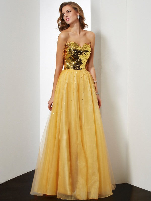 Vestidos largos de organza con lentejuelas y escote corazón sin mangas