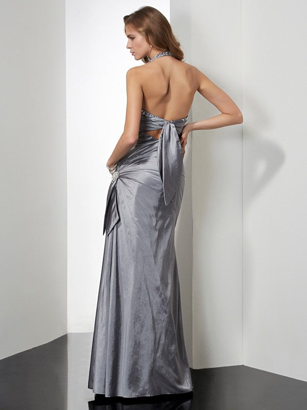 Trumpet/Mermaid Halter Sleeveless Beading Long Taffeta Dresses