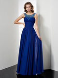 Royal Blue Chiffon A-Line Floor-Length Dress with Beaded High Neck