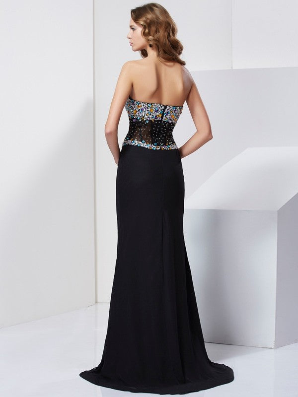 Trumpet/Mermaid Sweetheart Sleeveless Beading Long Chiffon Dresses