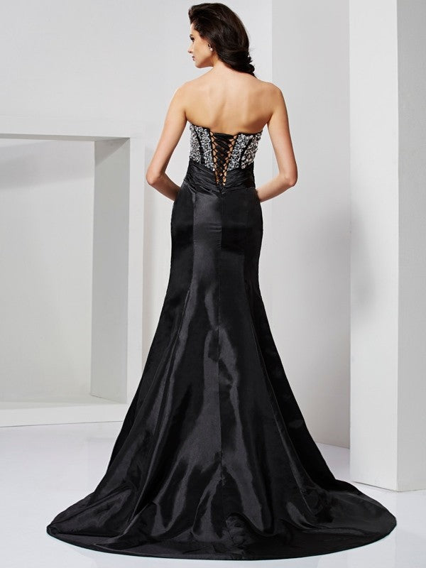 Vestidos largos de tafetán plisados sin mangas con escote corazón y corte trompeta/sirena