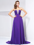 Purple Chiffon A-Line Floor-Length Dress with Beaded Sweetheart Bodice