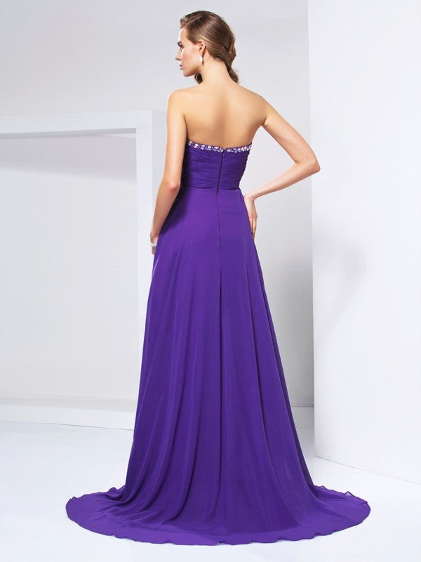 Purple Chiffon A-Line Floor-Length Dress with Beaded Sweetheart Bodice