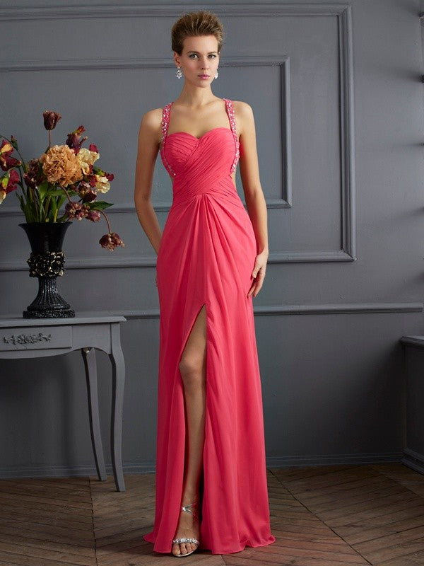 Coral Chiffon Sweetheart A-Line Floor-Length Dress